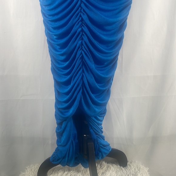 Blue ruched long maxi dress,cut out, peek a boo tube top, halter neck top - Picture 5 of 8